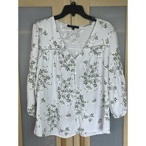 Adrienne Vittadini Women's Blouse Floral White Large Career Casual Party Cottage